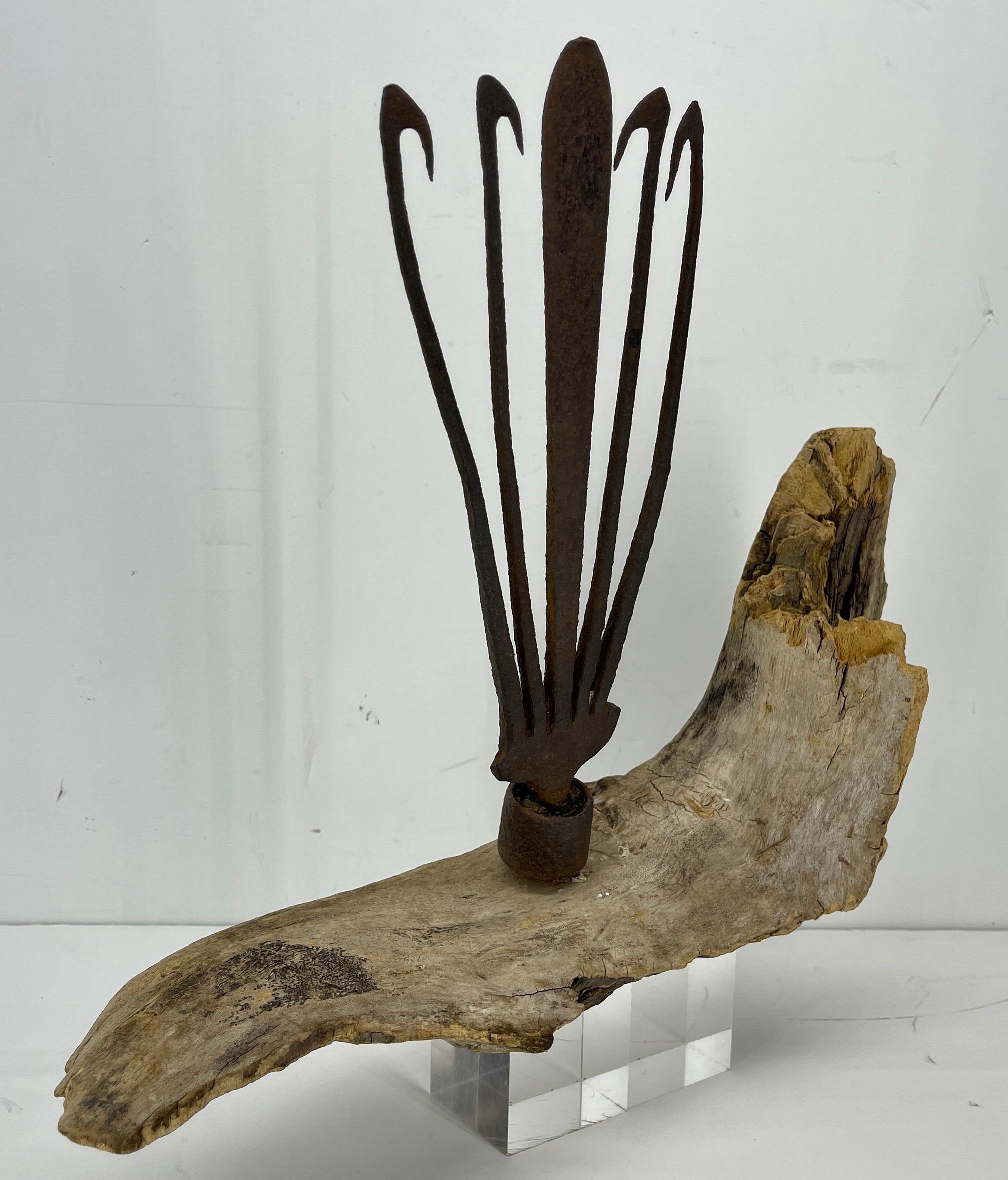 Scandinavian Antique Eel Fork Sculpture Driftwood Mounted Base, 18th Century 2