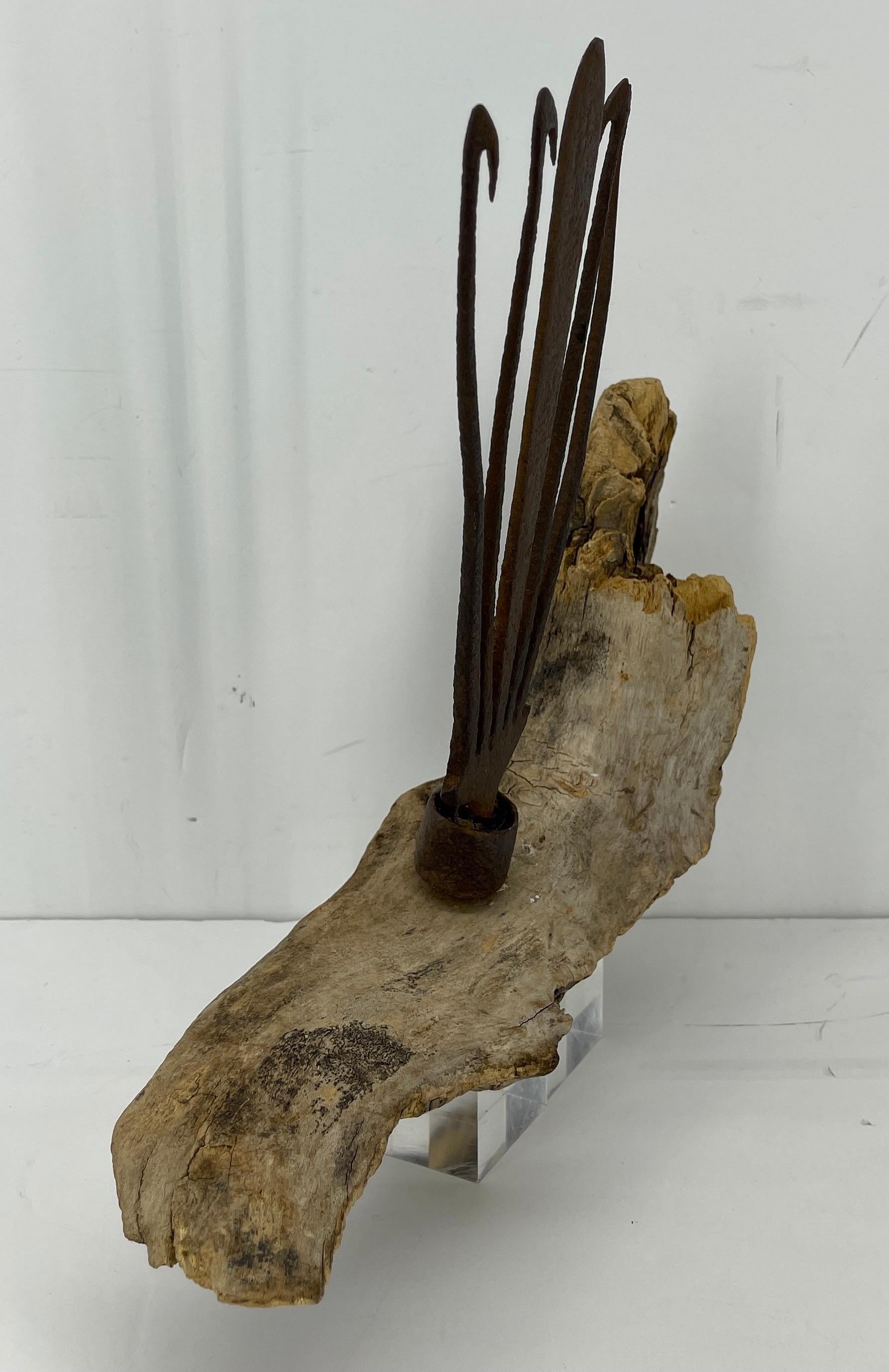 Scandinavian Antique Eel Fork Sculpture Driftwood Mounted Base, 18th Century 3