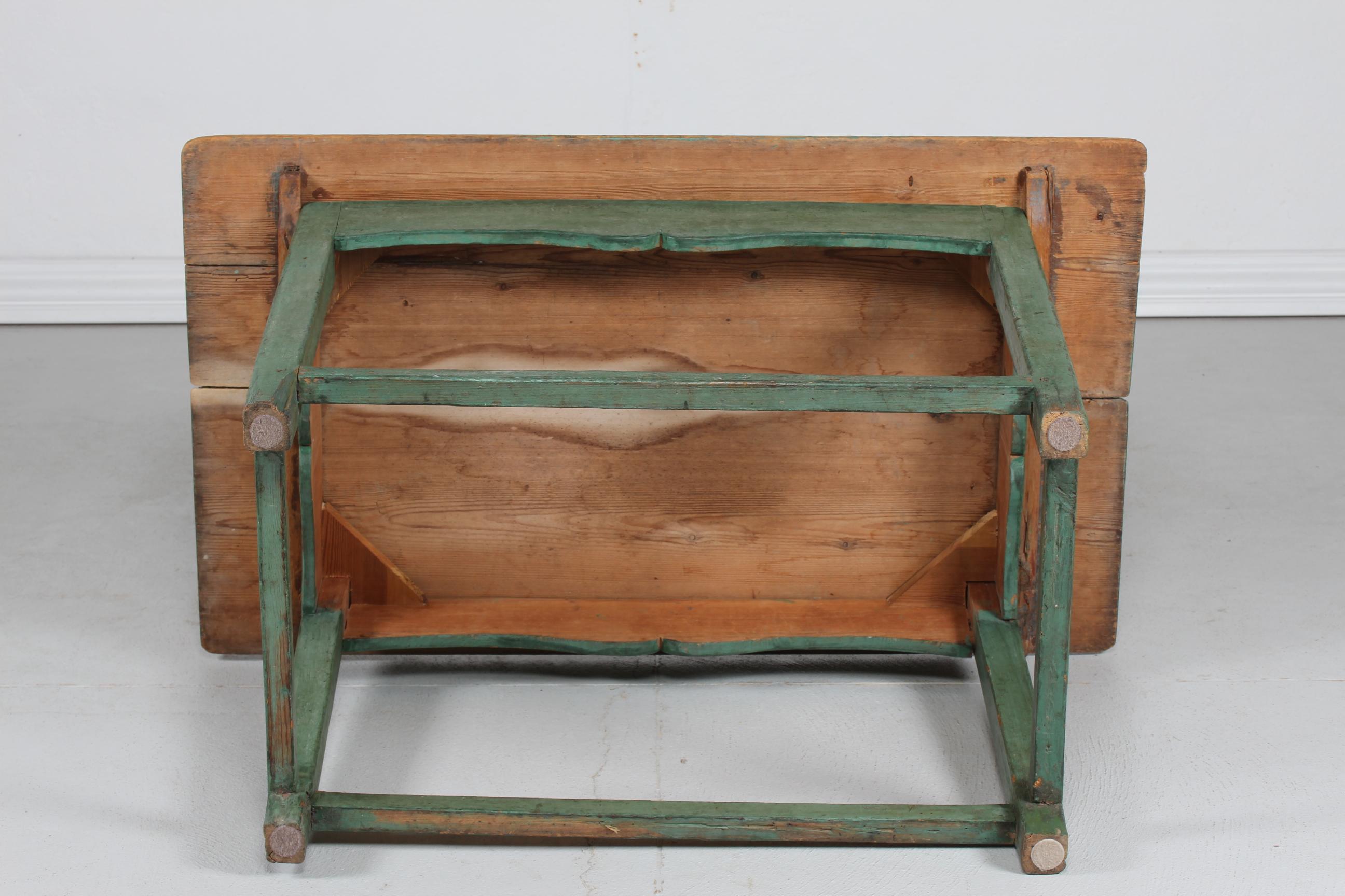Other Scandinavian Antique Table of Pine Wood with Green Patinated Frame, 19th Century For Sale