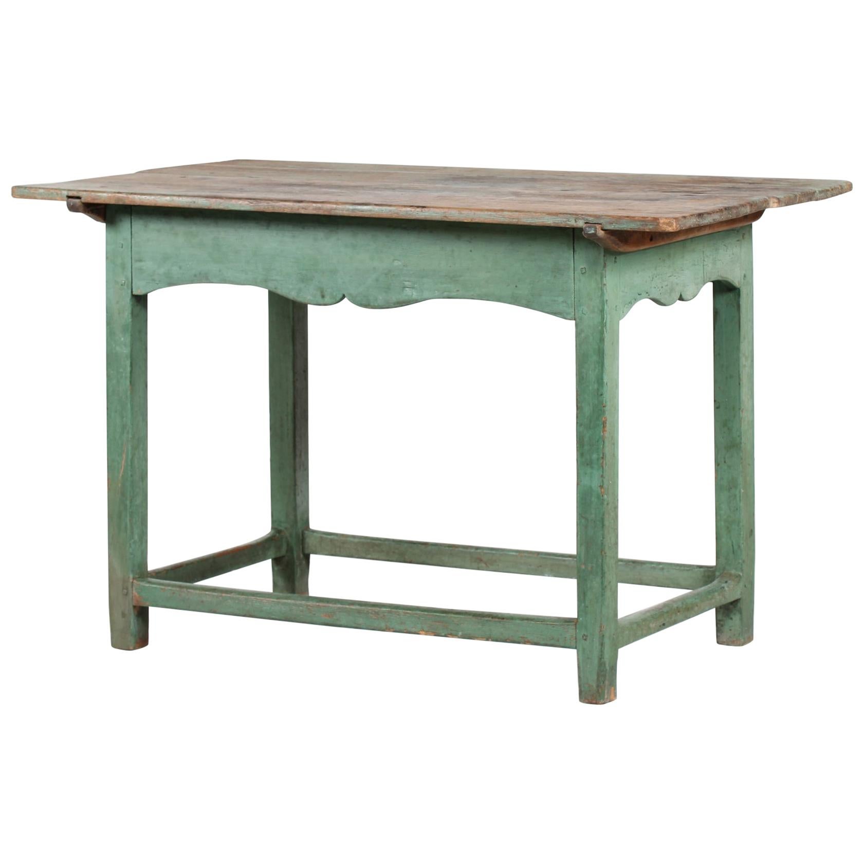 Scandinavian Antique Table of Pine Wood with Green Patinated Frame, 19th Century