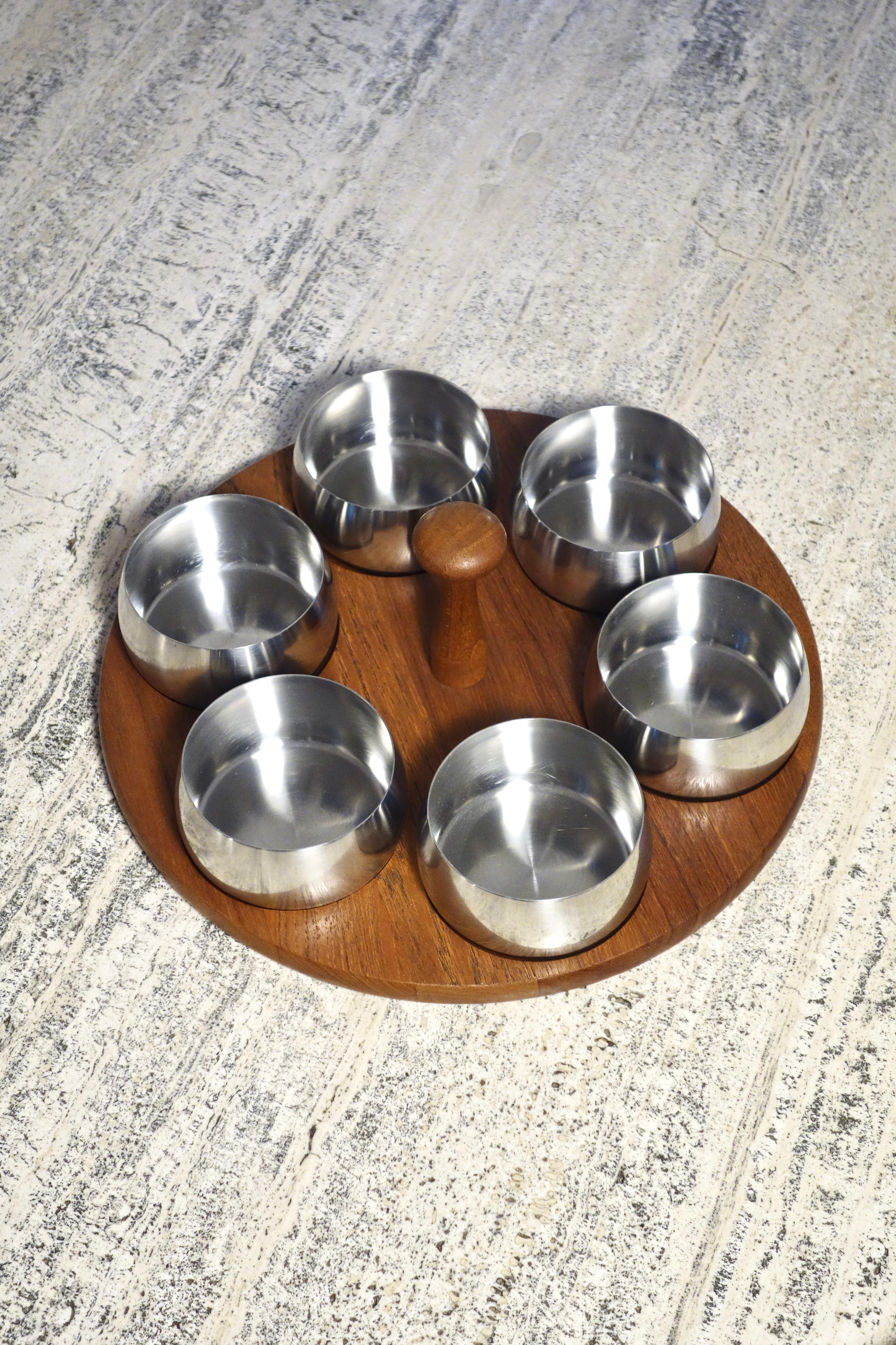 Mid-20th Century Scandinavian Appetizer Teak Tray by Lundtofte, Denmark 1960's