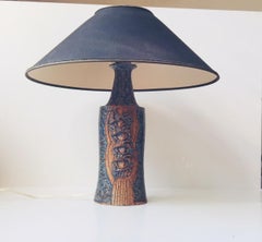 Lampe de bureau scandinave en poterie architecturale avec glaçure bleue, années 1970