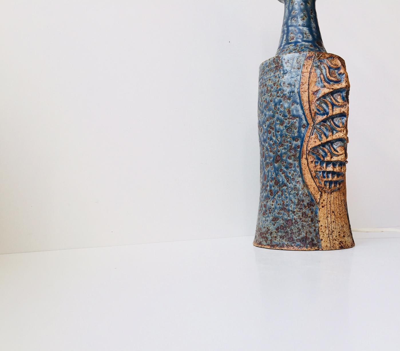 Mid-Century Modern Scandinavian Architectural Pottery Table Lamp with Blue Glaze, 1970s For Sale