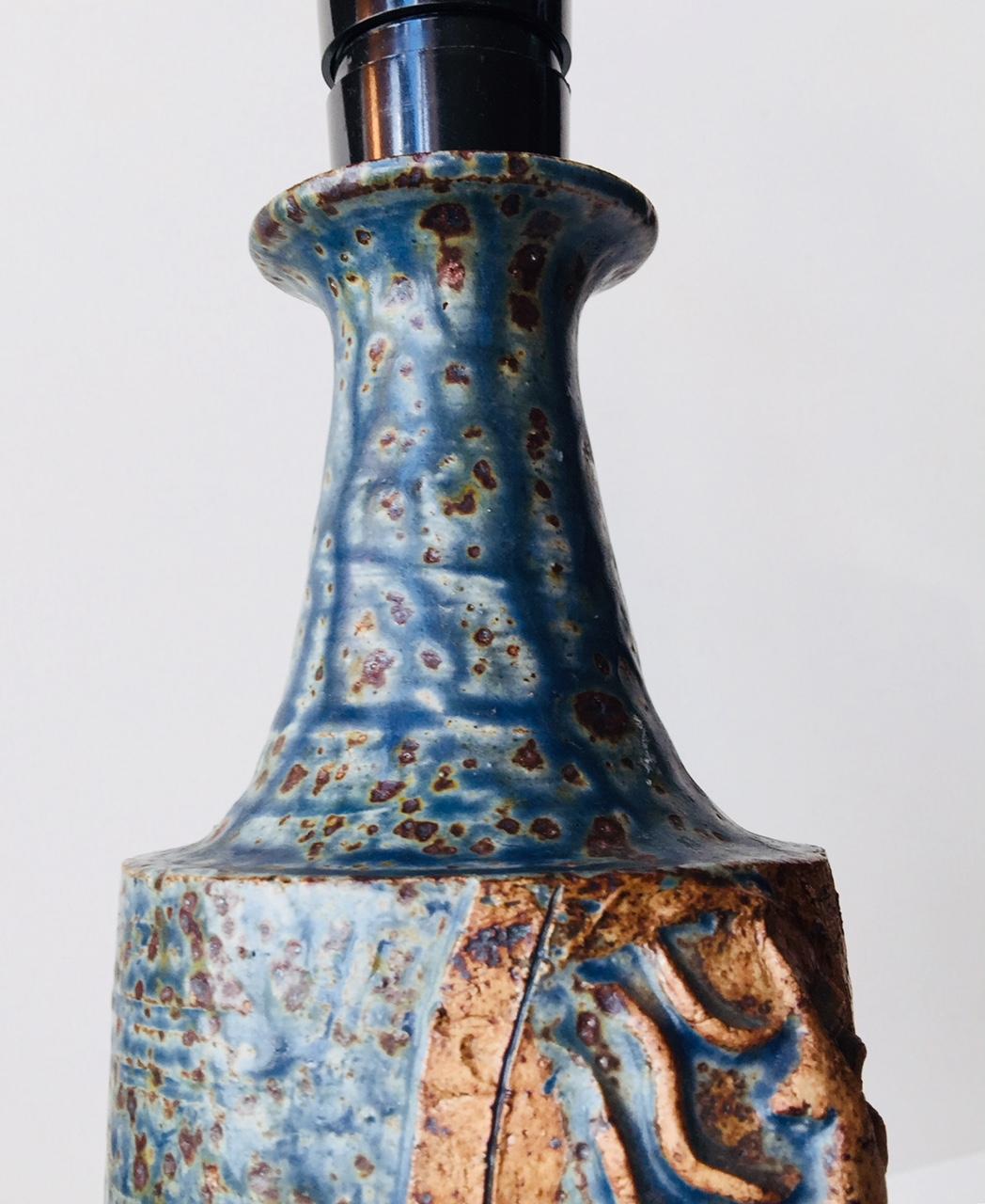 Glazed Scandinavian Architectural Pottery Table Lamp with Blue Glaze, 1970s For Sale