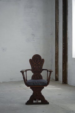 Sillón escandinavo de roble macizo con cojín, arte popular, principios del siglo XIX