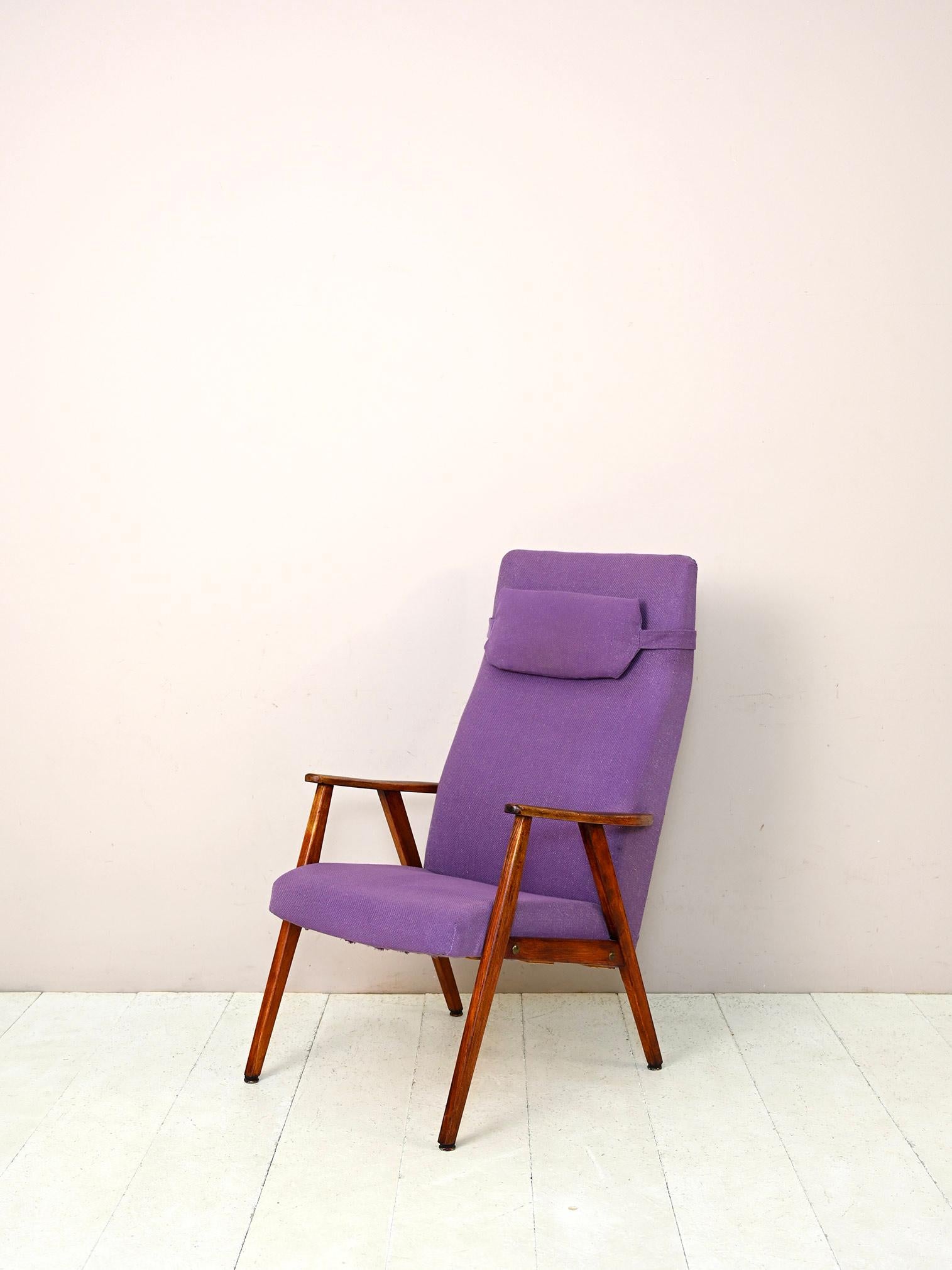 Fabric Scandinavian armchair with purple fabric For Sale