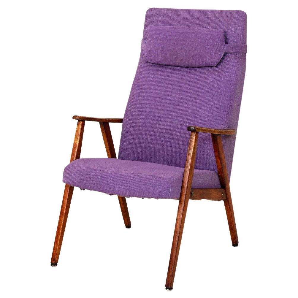 Scandinavian armchair with purple fabric For Sale