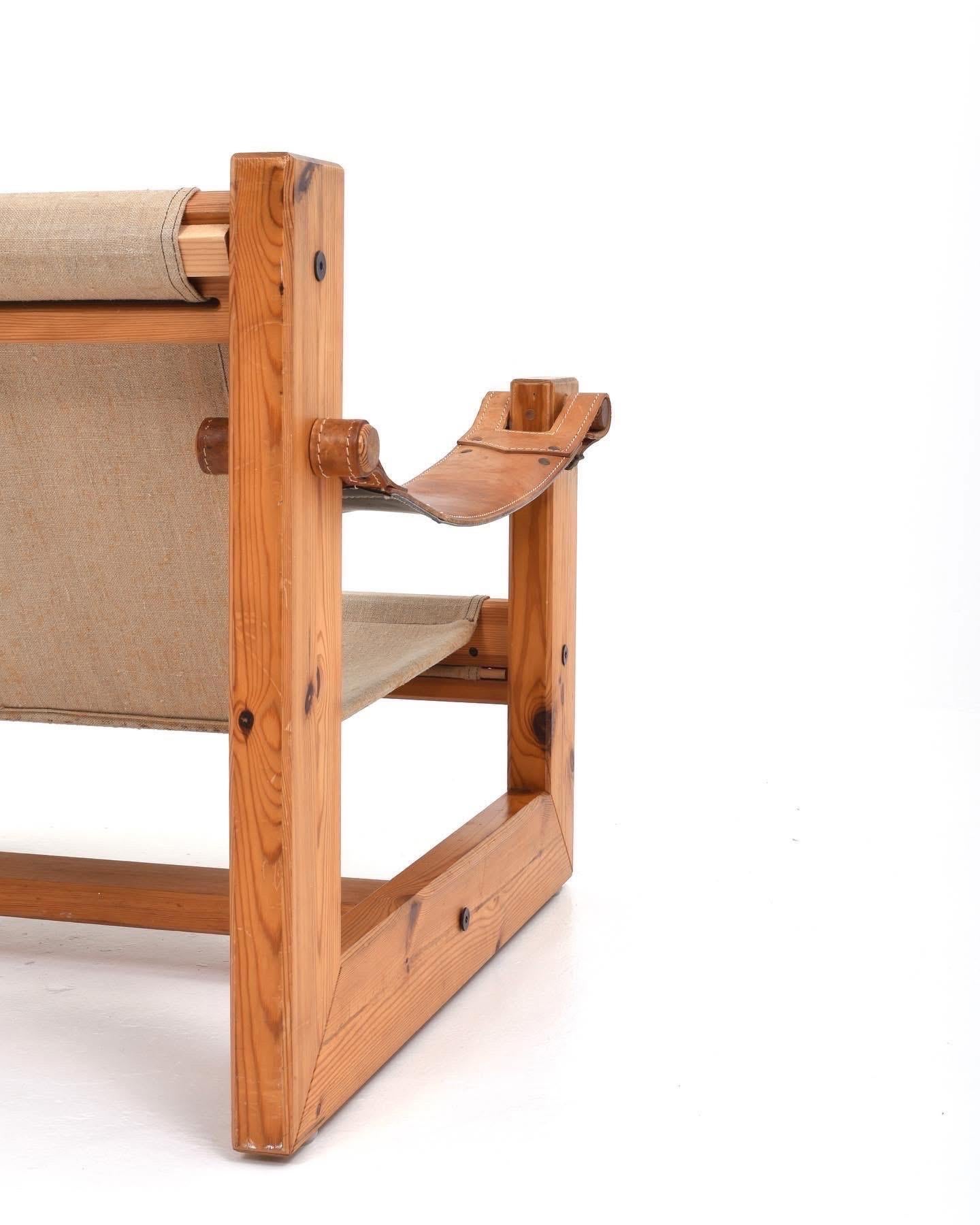 Skandinavische Sessel von Hans Ehrlin & Christian Häggstam Kiefer, Segeltuch und Leder im Zustand „Gut“ im Angebot in Göteborg, SE