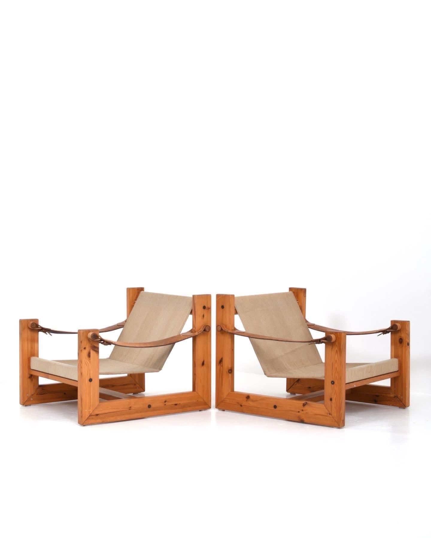 Skandinavische Sessel von Hans Ehrlin & Christian Häggstam Kiefer, Segeltuch und Leder im Angebot 1