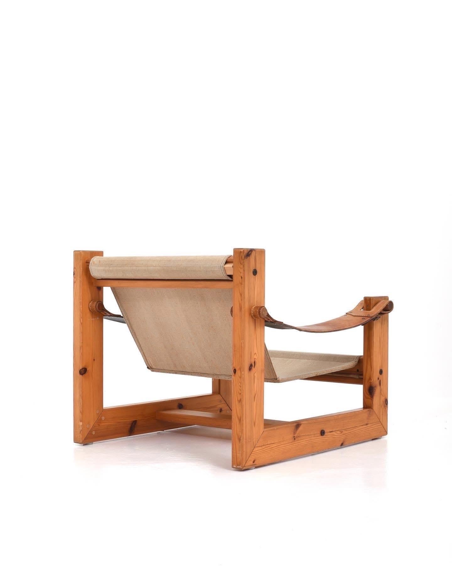 Skandinavische Sessel von Hans Ehrlin & Christian Häggstam Kiefer, Segeltuch und Leder im Angebot 2