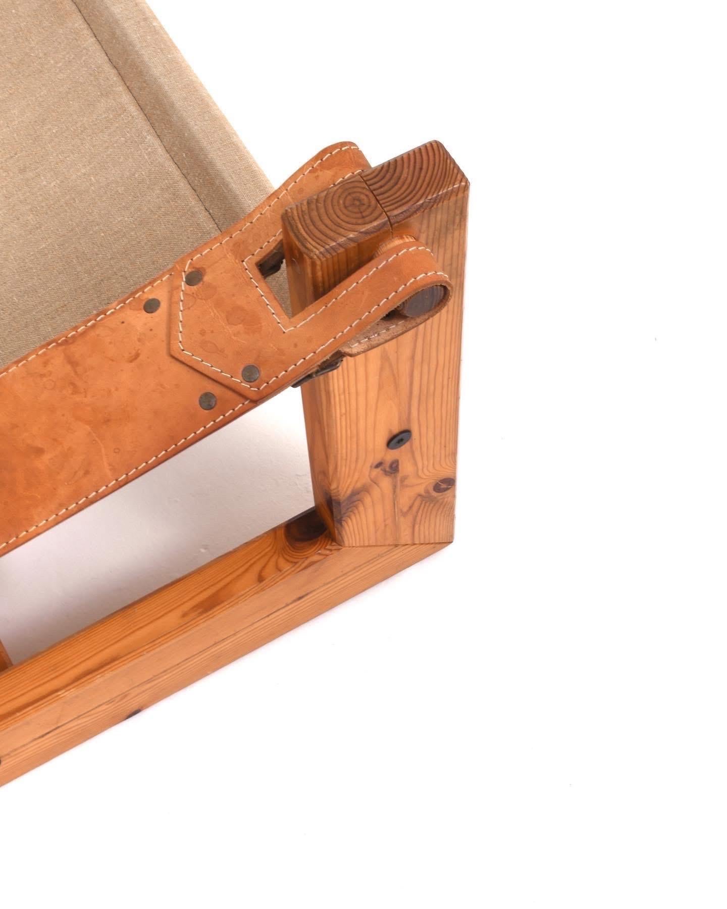 Skandinavische Sessel von Hans Ehrlin & Christian Häggstam Kiefer, Segeltuch und Leder im Angebot 3