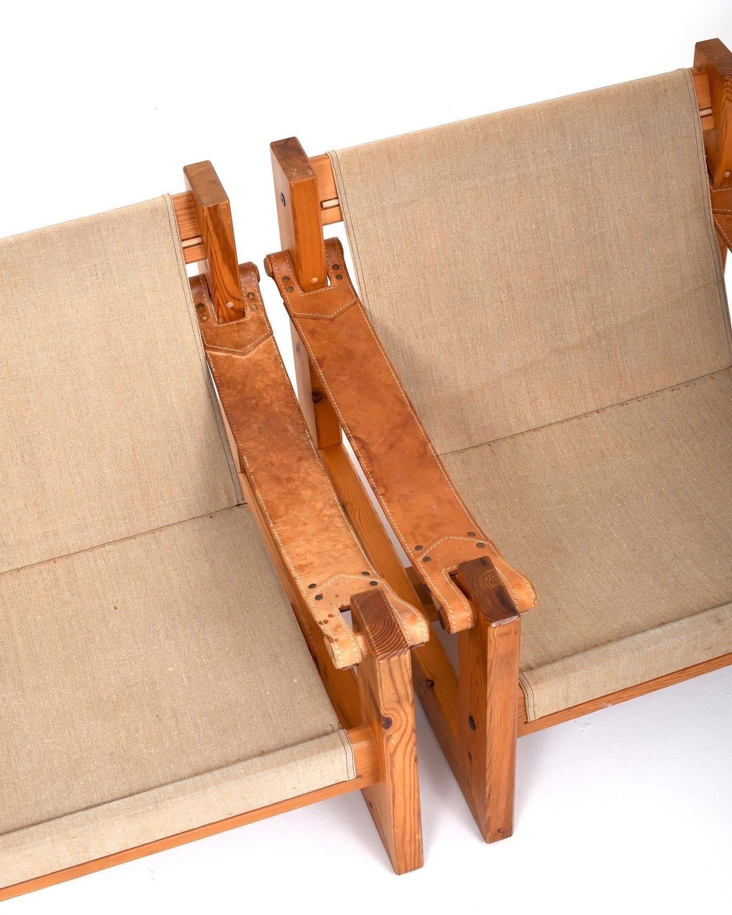 Skandinavische Sessel von Hans Ehrlin & Christian Häggstam Kiefer, Segeltuch und Leder im Angebot 4