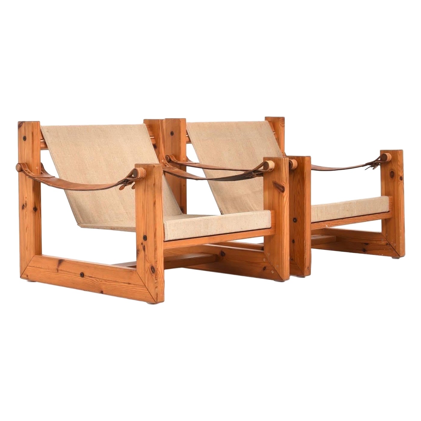 Skandinavische Sessel von Hans Ehrlin & Christian Häggstam Kiefer, Segeltuch und Leder im Angebot