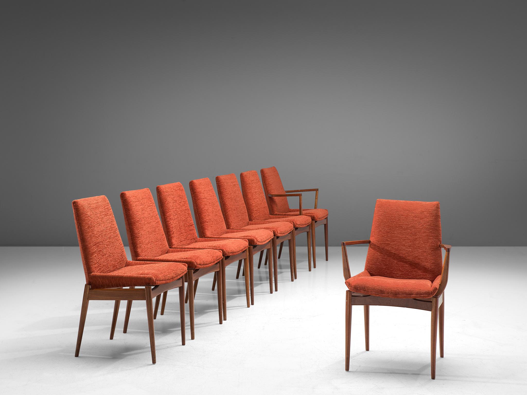 Scandinavian Modern Scandinavian Armchairs in Teak and Red/Orange Cord Upholstery