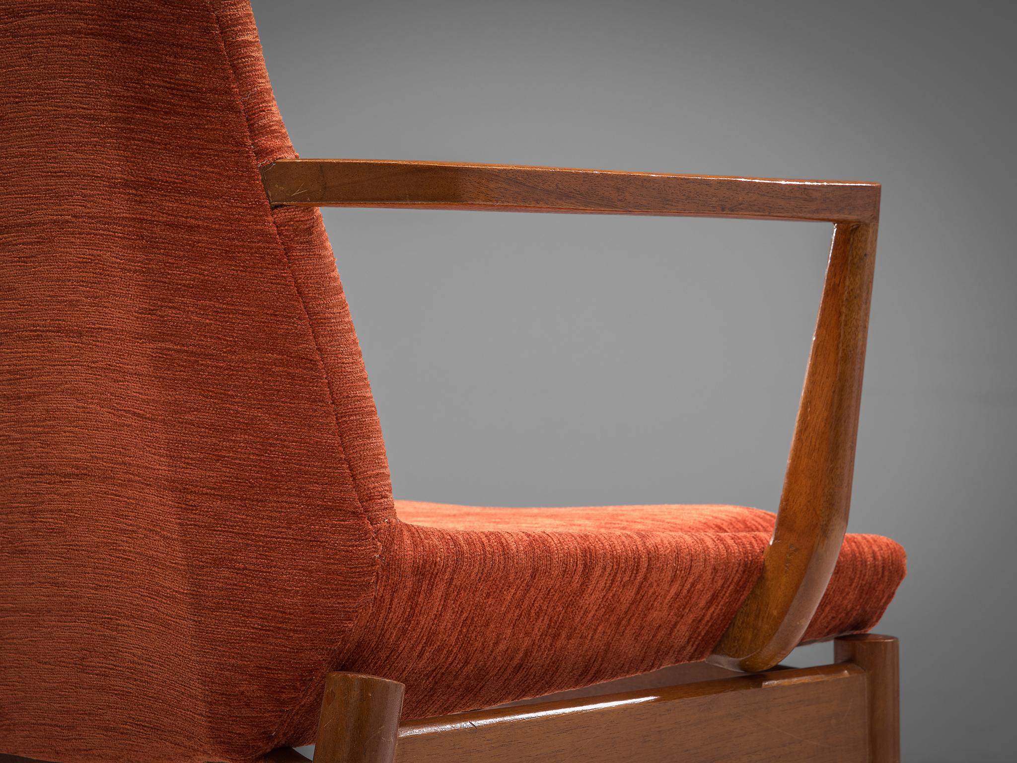 Scandinavian Armchairs in Teak and Red/Orange Cord Upholstery In Good Condition In Waalwijk, NL
