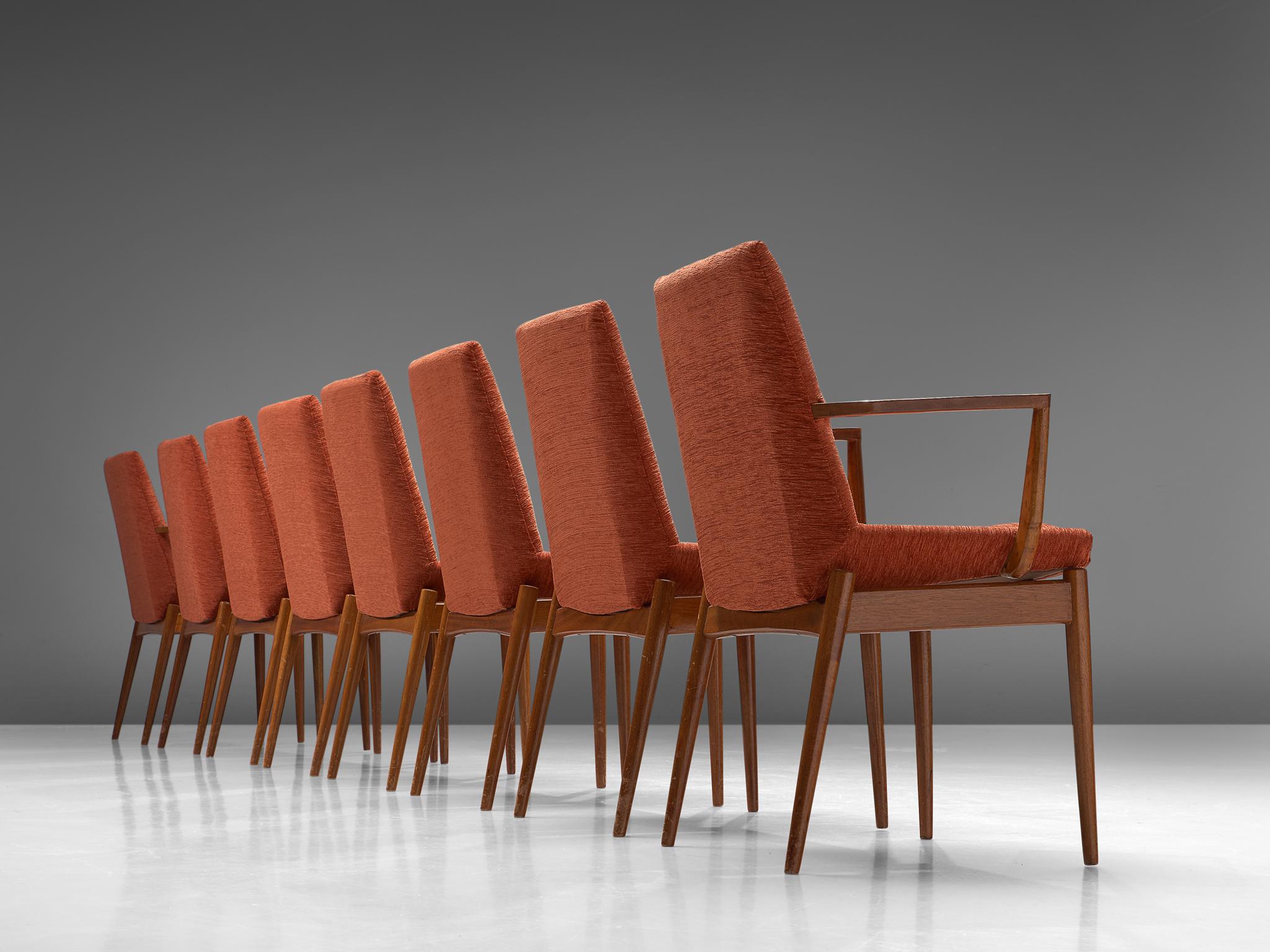 Mid-20th Century Scandinavian Armchairs in Teak and Red/Orange Cord Upholstery