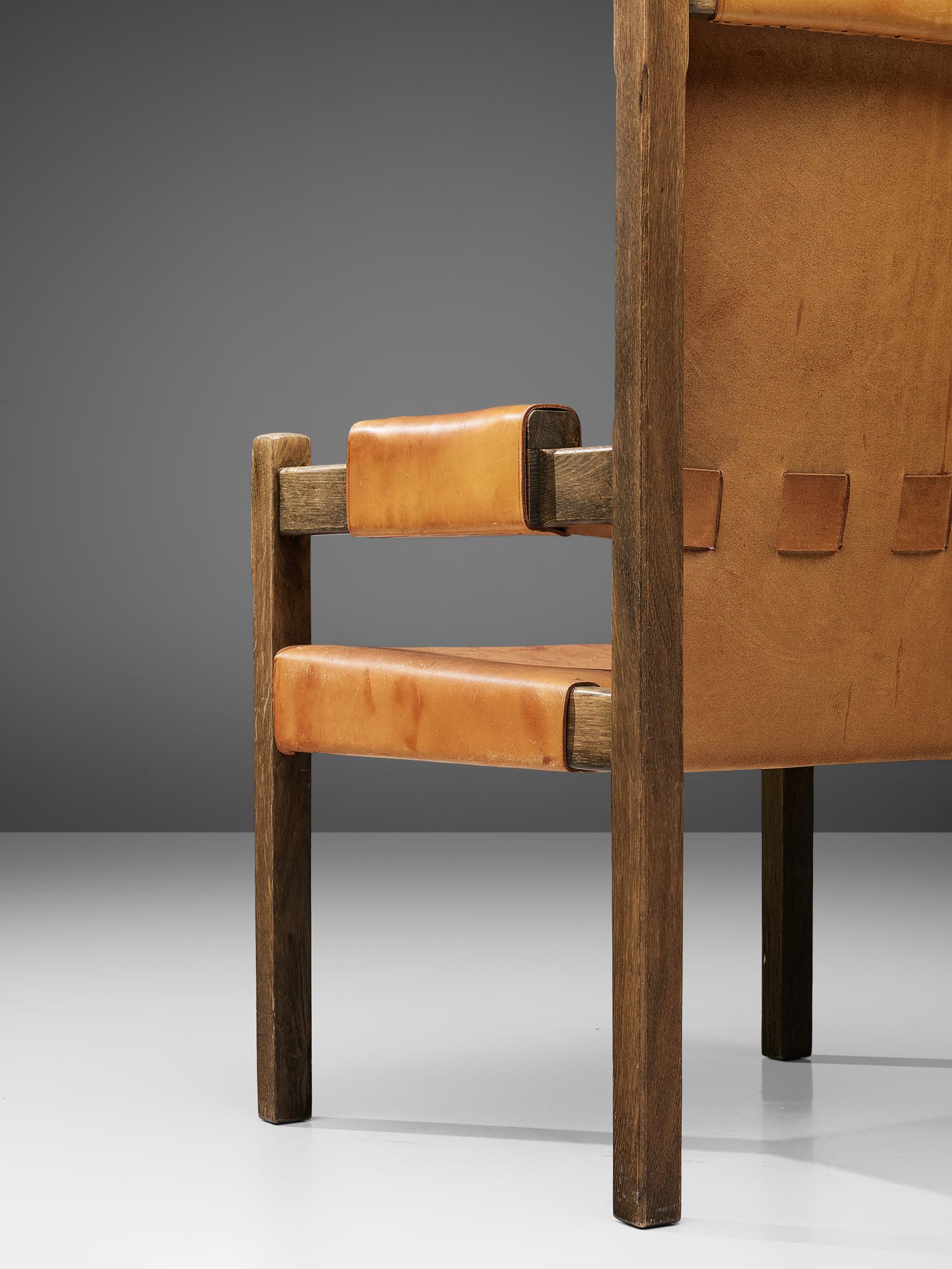 Leather Scandinavian Armchairs with High Backs