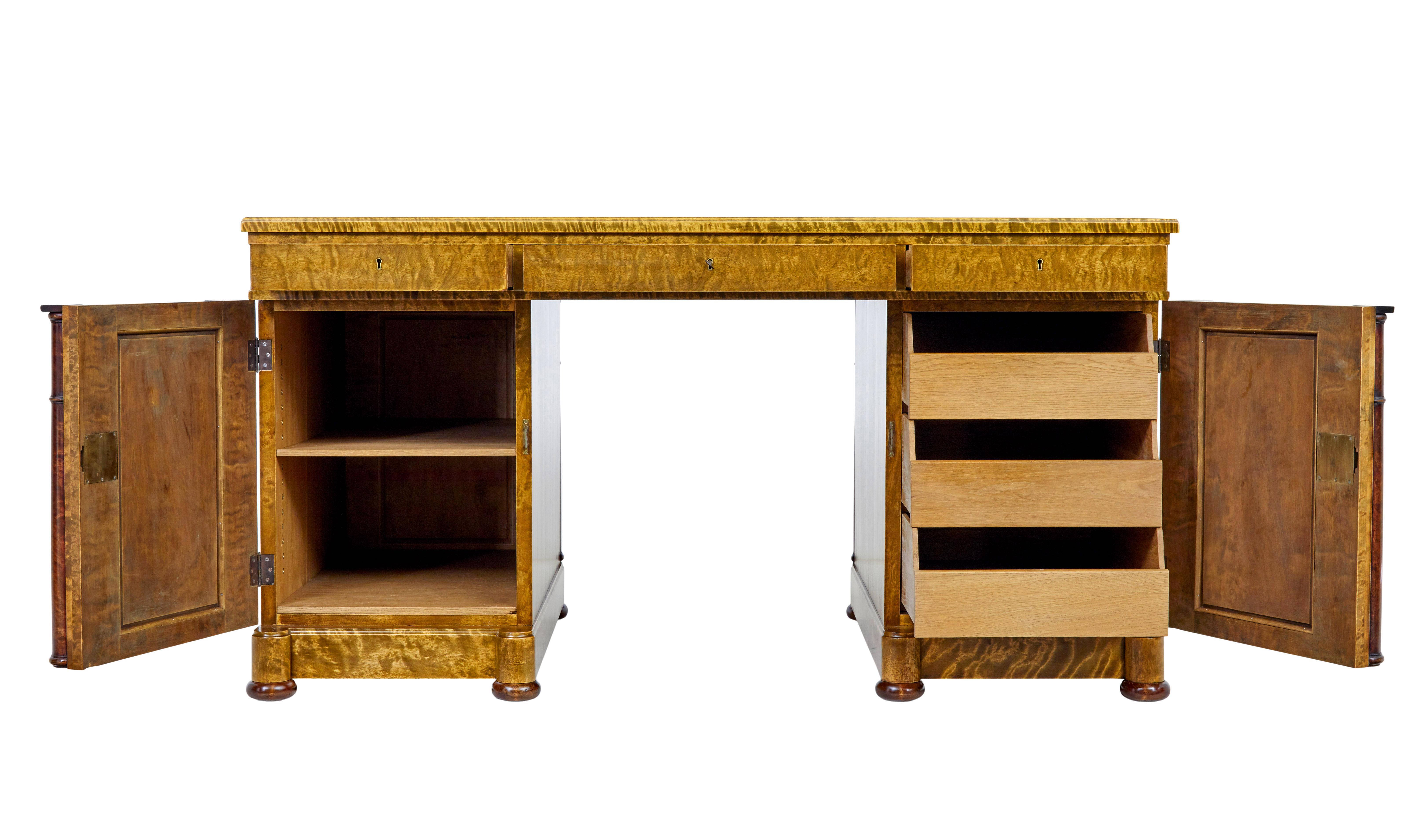 Art Deco Scandinavian art deco birch pedestal desk For Sale