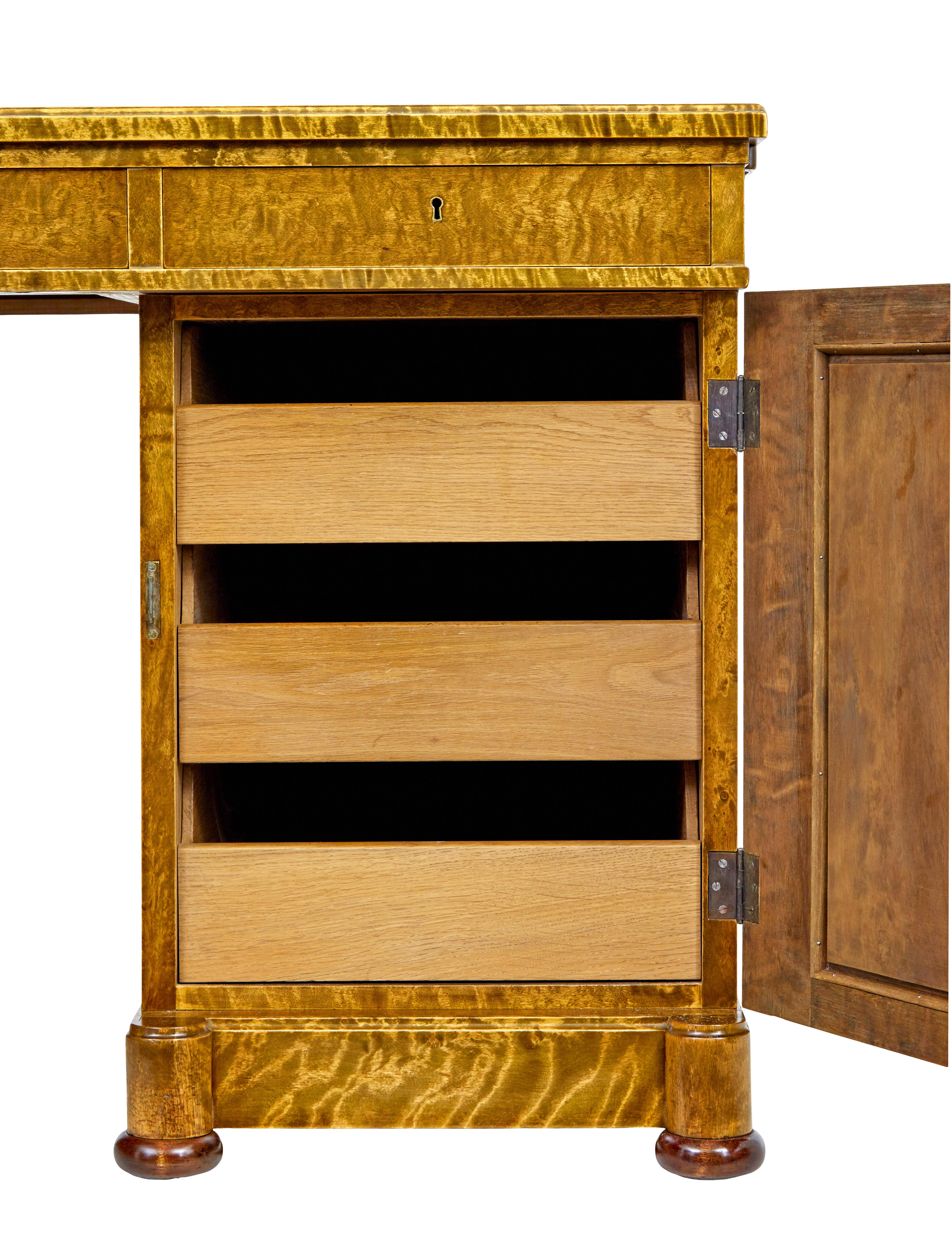 Swedish Scandinavian art deco birch pedestal desk For Sale