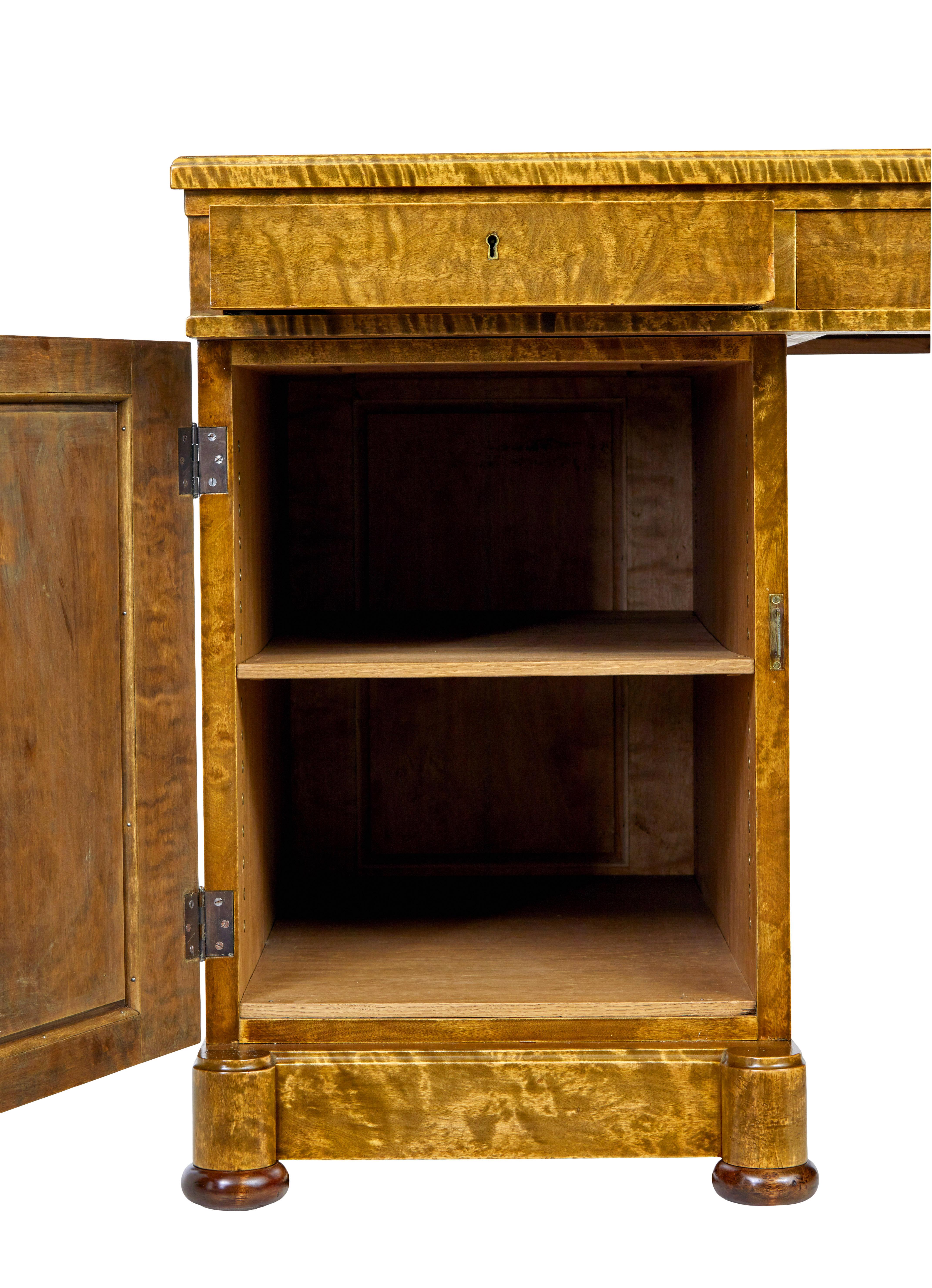 Carved Scandinavian art deco birch pedestal desk For Sale