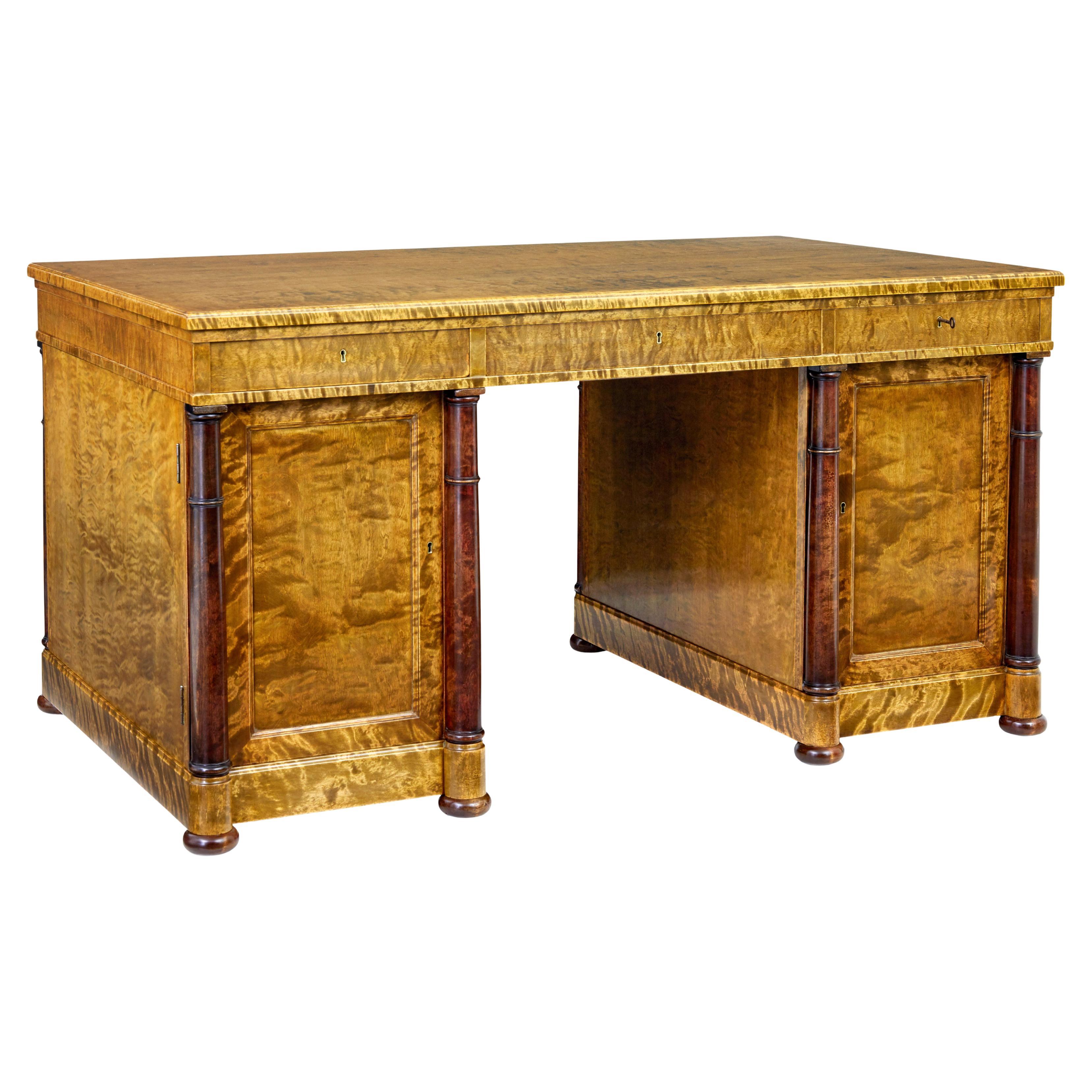 Scandinavian art deco birch pedestal desk