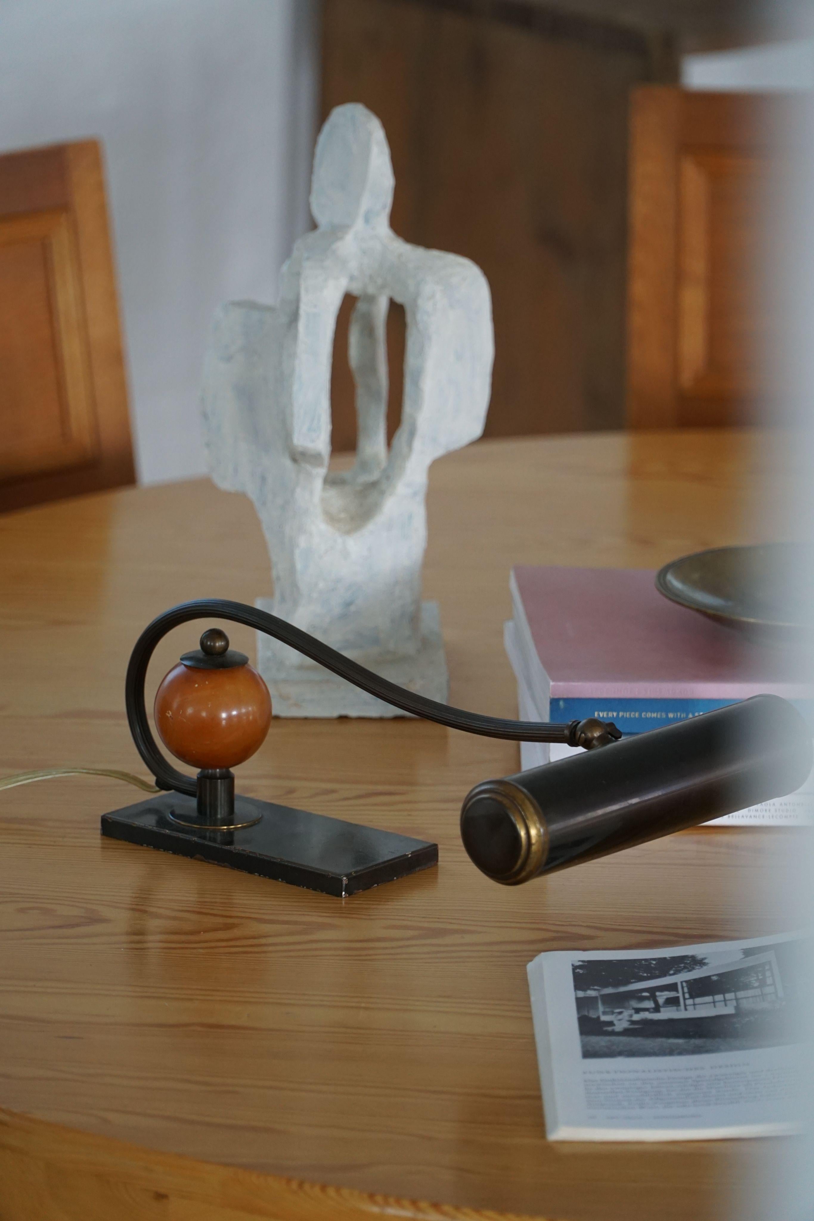 Scandinavian Art Deco Brass Piano Lamp with Wooden Orb, 1930s For Sale 6