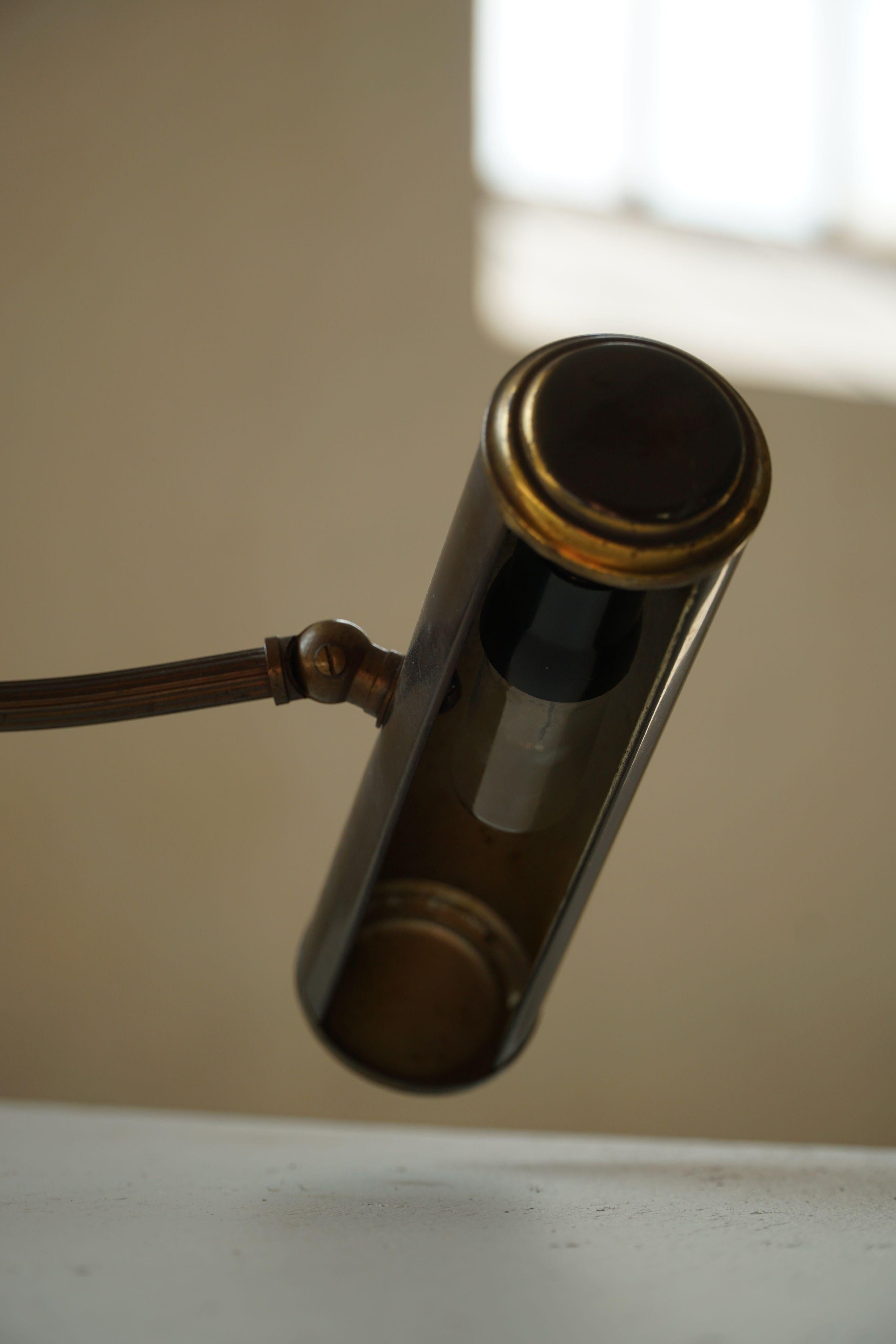 Scandinavian Art Deco Brass Piano Lamp with Wooden Orb, 1930s For Sale 12