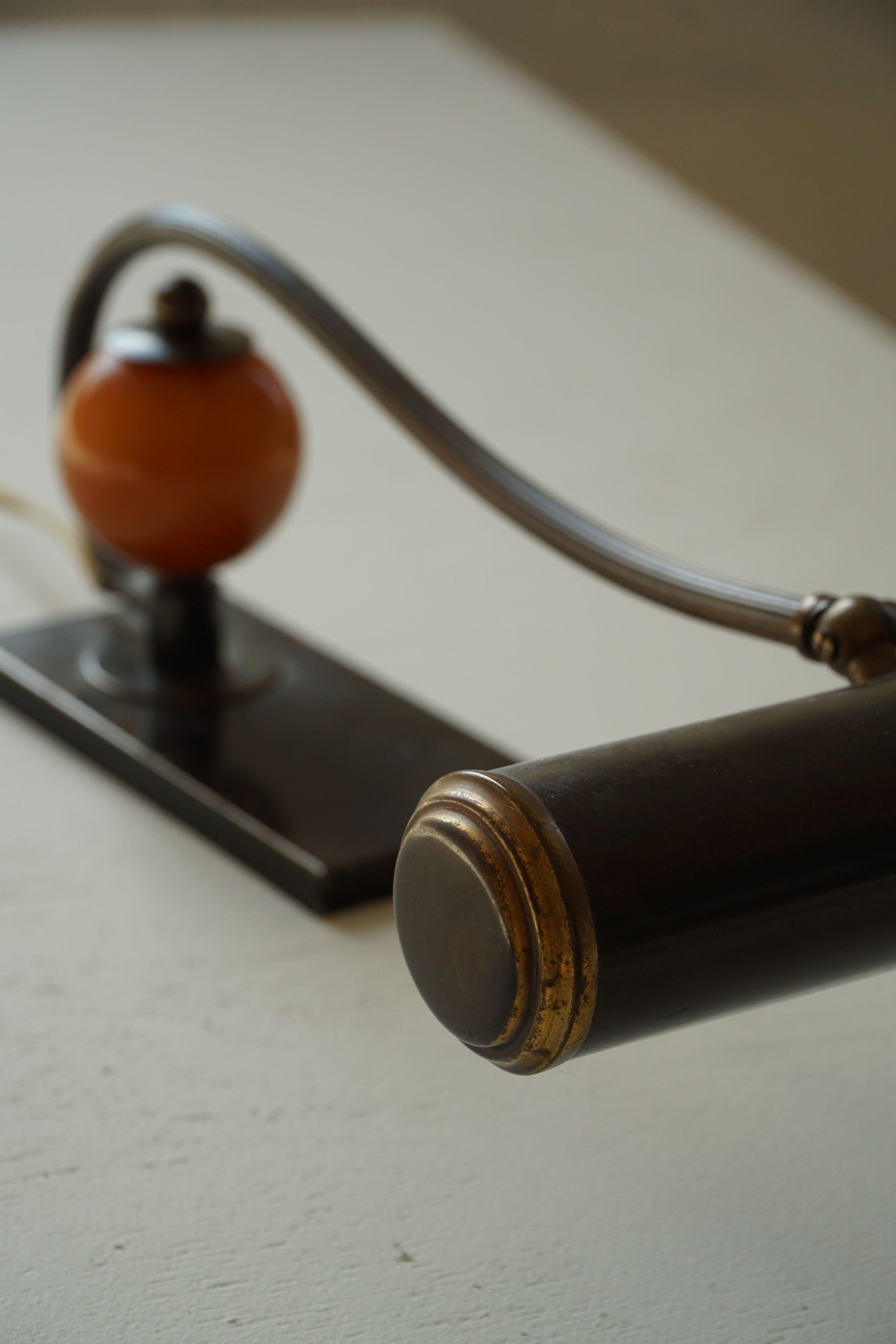 Scandinavian Art Deco Brass Piano Lamp with Wooden Orb, 1930s For Sale 4