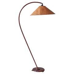 Scandinavian Art Deco Floor Lamp in Stained Wood 
Parchment, 1930s