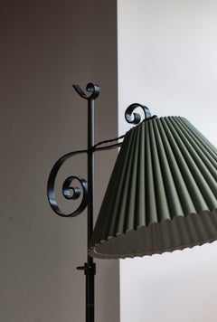 Scandinavian Art Deco Floor Lamp in Wrought Iron with Pleated Shade, 1930s