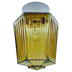 Scandinavian Art Deco Flush Mount Ceiling Lamp, Oliver Green Glass, c.1930-50s.