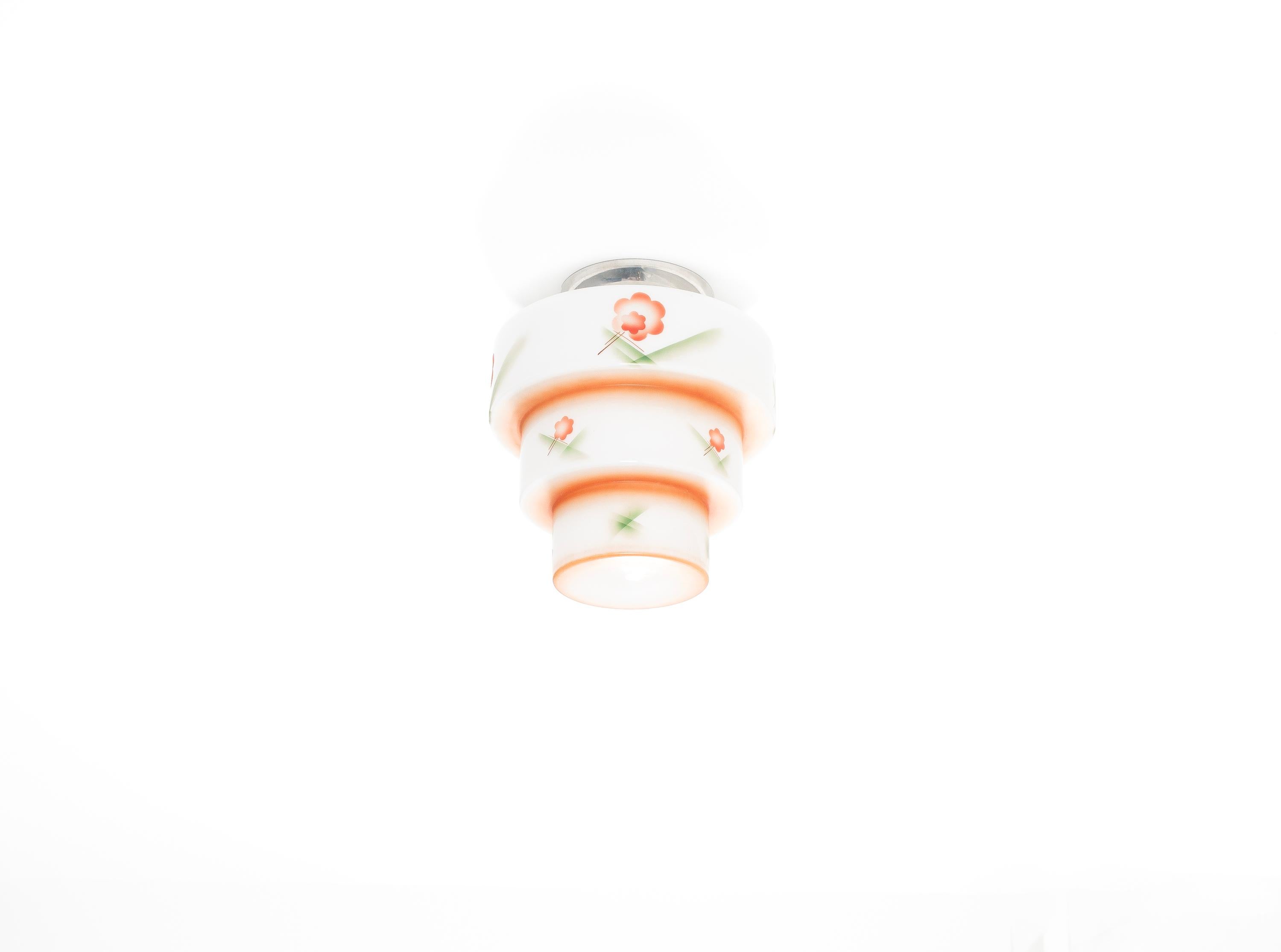 Opaline Glass Scandinavian Art Deco Flush Mount Ceiling Light, 1930s For Sale