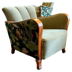 Scandinavian Art Deco Mohair and Velvet Club Chairs, New Upholstery