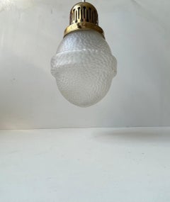 Scandinavian Art Deco Pendant Lamp in Brass & Lizard skin Glass, 1930s