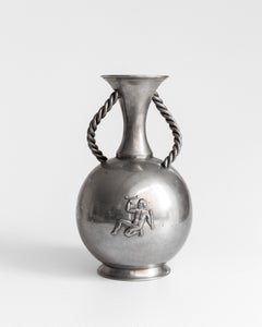Scandinavian Art Deco Pewter Vase with Rope Handles, 1936, Swedish Grace Era