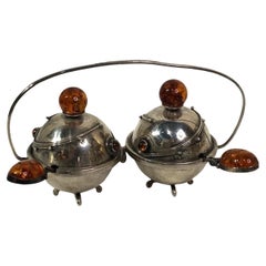 Scandinavian Art Deco Silver and Amber Salt & Pepper Set, ca. 1940s