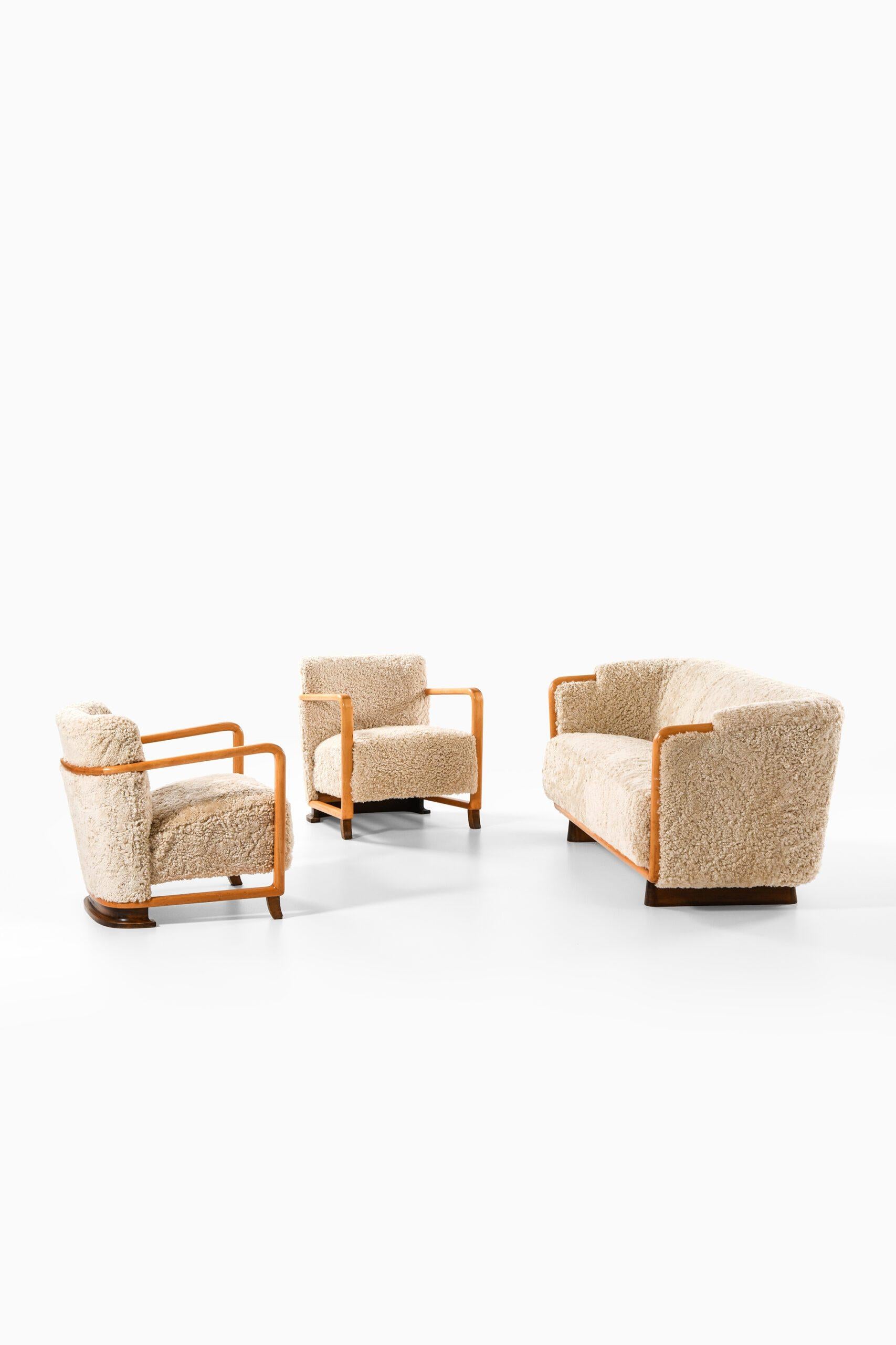 Canapé scandinave Art déco en bouleau et peau de mouton, années 1930 en vente 5