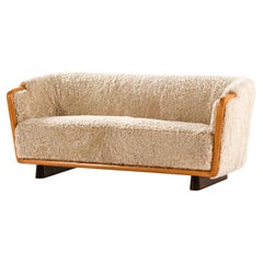Skandinavisches Art-Déco-Sofa aus Birke und Schafsleder, 1930er Jahre