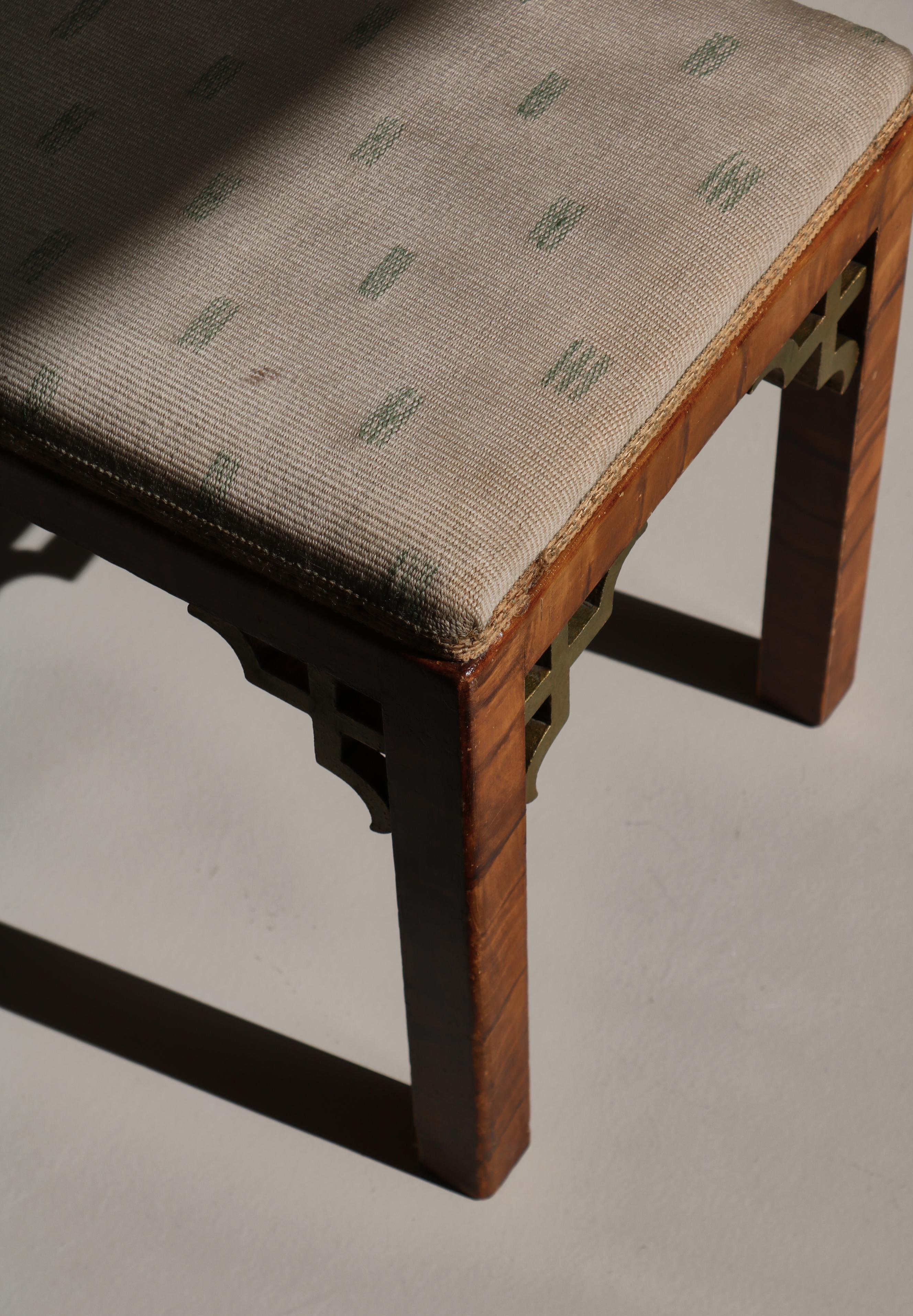 Scandinavian Art Deco Stool Chinoiserie Style in Original Upholstery, 1920s For Sale 5