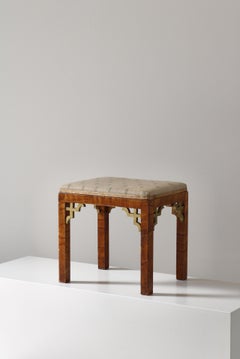 Skandinavischer Art-Déco-Hocker im Chinoiserie-Stil mit Originalpolsterung, 1920er Jahre