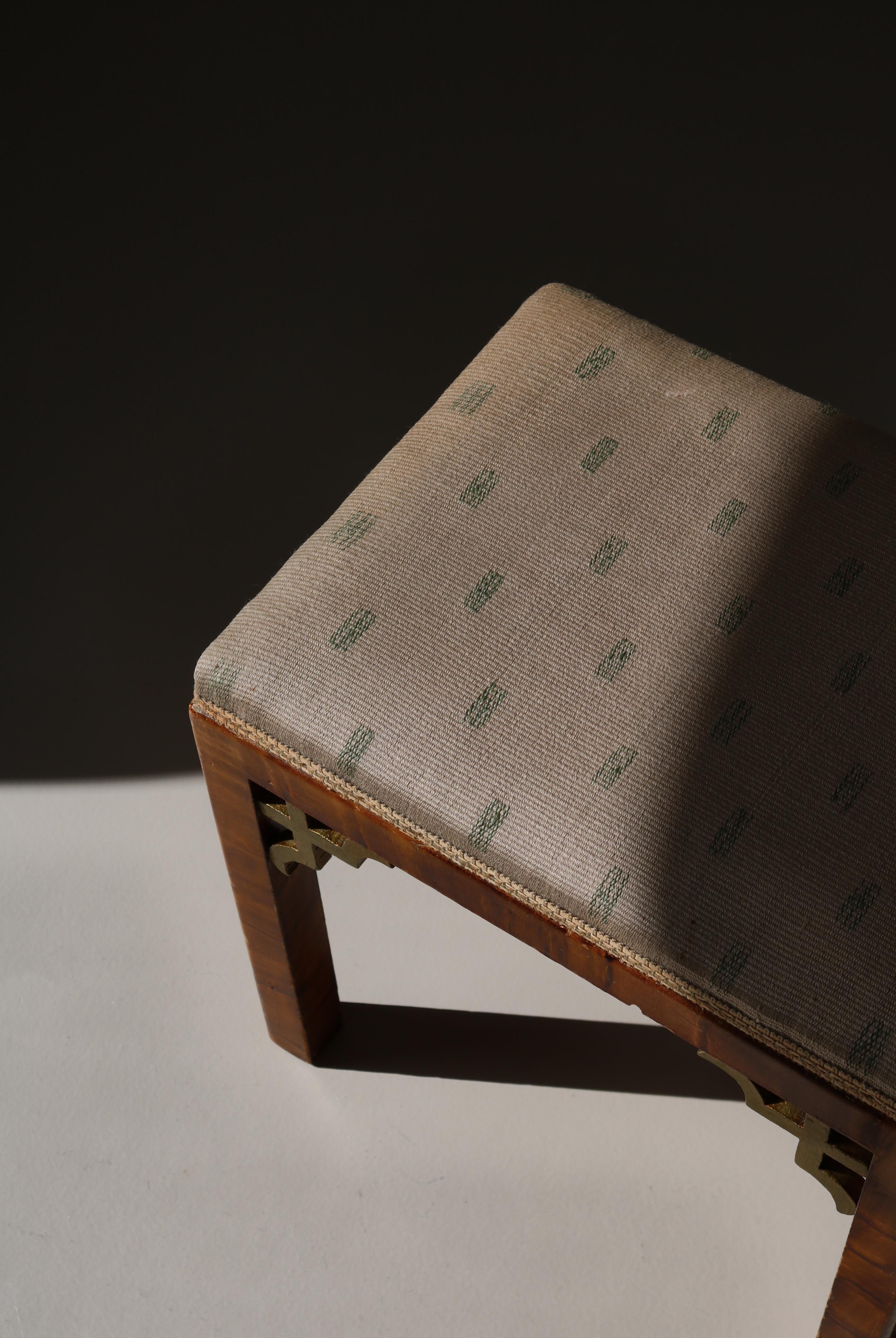 Scandinavian Art Deco Stool Chinoiserie Style in Original Upholstery, 1920s For Sale 3