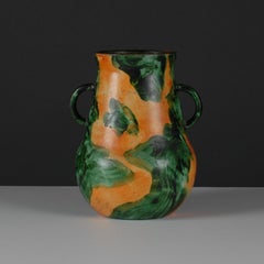 Scandinavian Art Deco Swedish Nittsjo 1920 Vase with Grønn Orange Glaze