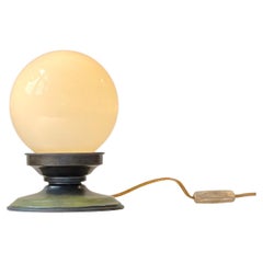 Scandinavian Art Deco Table Lamp in Green Bronze & Opaline Glass