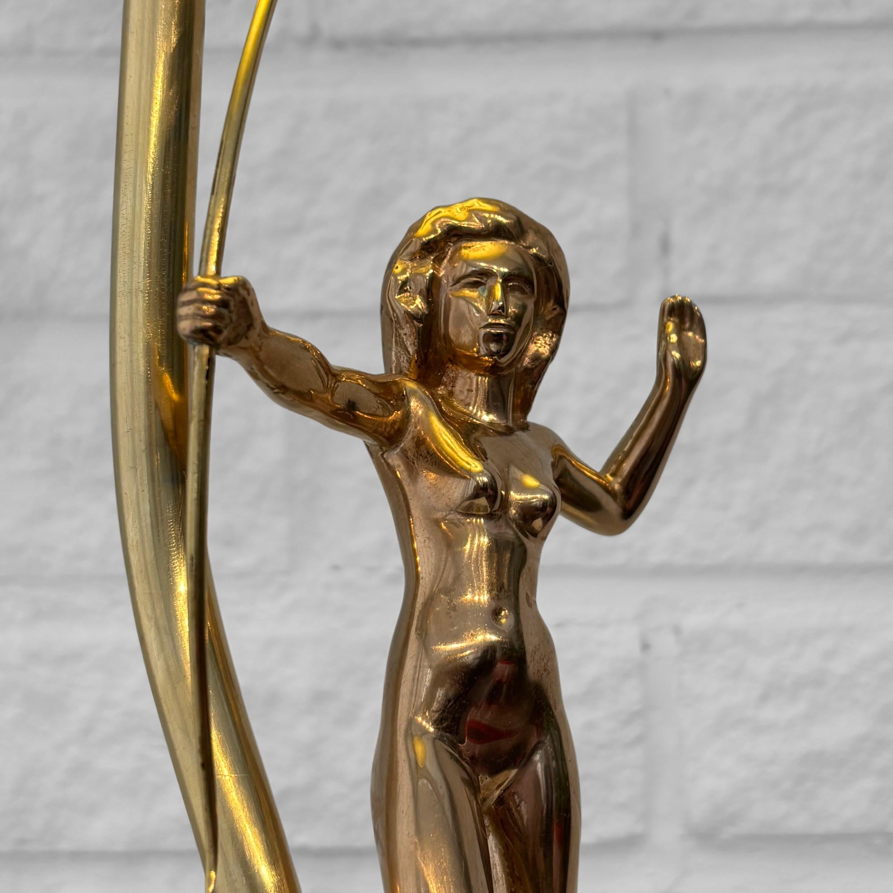 Scandinavian art deco table lamp, nude female archer, brass, Sweden, 1920s For Sale 1