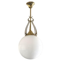 Scandinavian Art Deco Theater Pendant Brass Hand-blown Opaline, 1920-1930
