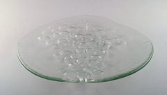 Scandinavian Art Glass, Large Mouth Blown Dish Adorned with Grape Bunch, 1960s
