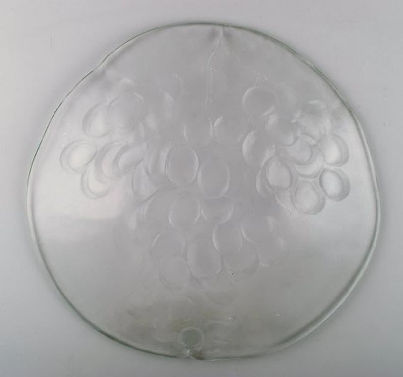 Mid-20th Century Scandinavian Art Glass, Large Mouth Blown Dish Adorned with Grape Bunch, 1960s For Sale