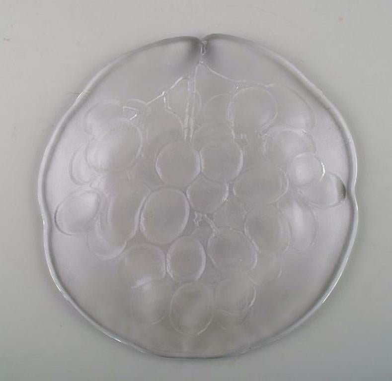 Mid-20th Century Scandinavian Art Glass, Six Mouth Blown Glass Dishes Adorned with Grape Bunches For Sale