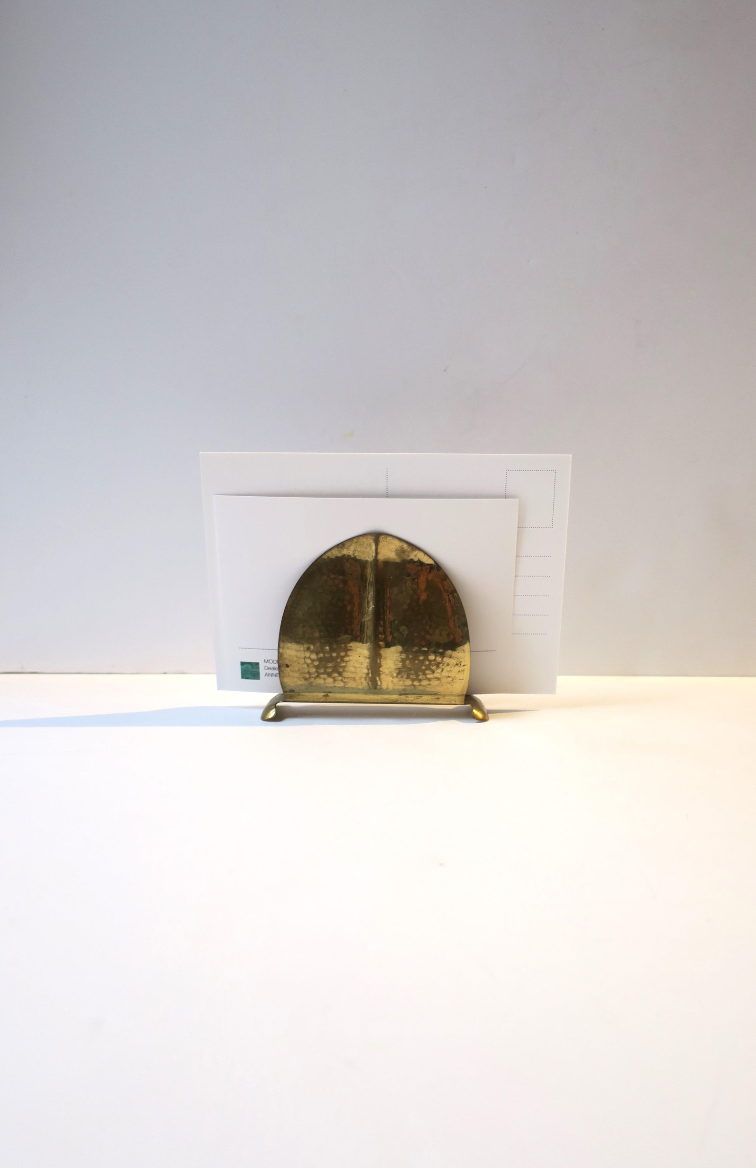Scandinavian Art Nouveau Hammered Brass Desk Letter Holder from Sweden For Sale 1