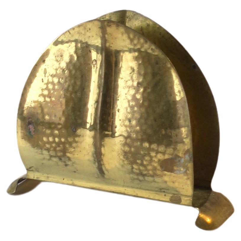 Scandinavian Art Nouveau Hammered Brass Desk Letter Holder from Sweden For Sale